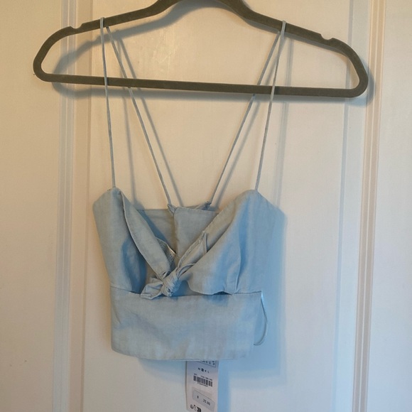 Zara NWT Light Blue Crop Tank Top Criss Cross Small - Picture 2 of 3